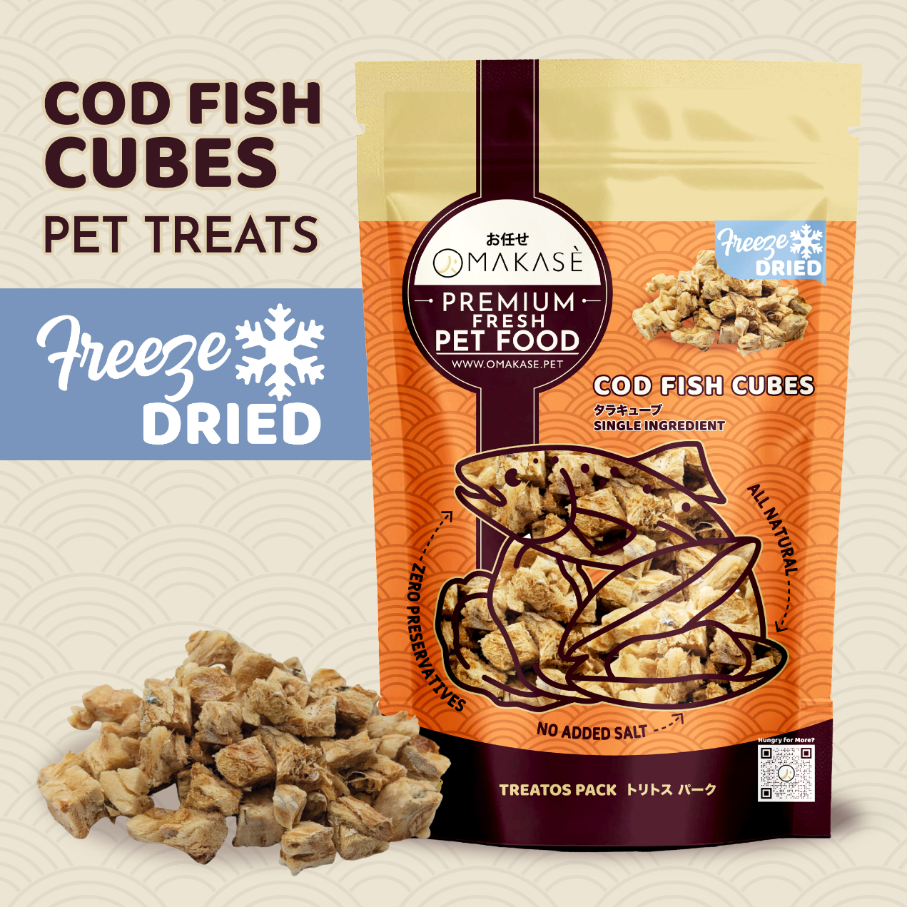 Freeze Dried Cod Fish Cubes (45g/90g/200g)
